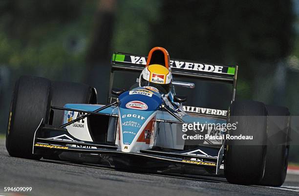 Pierluigi Martini of Italy drives the Minardi Scuderia Italia Minardi M193B Ford V8 during practice for the Formula One San Marino Grand Prix on 30th...