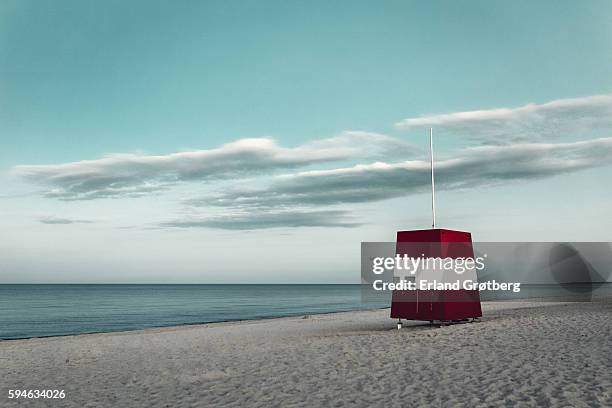 closed lifeguard shack on an empty beach - beach denmark stock pictures, royalty-free photos & images