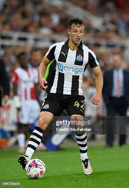 Newcastle player Jamie Sterry in action during the EFL Cup Round Two match between Newcastle United and Cheltenham Town at St. James Park on August...