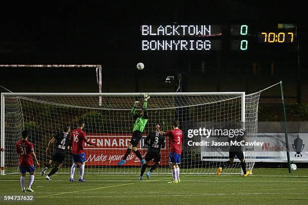 Nenad Vekic of Blacktown makes a save during the round 16 FFA Cup match between Blacktown City and Bonnyrigg White Eagles at Lilys Football Stadium...