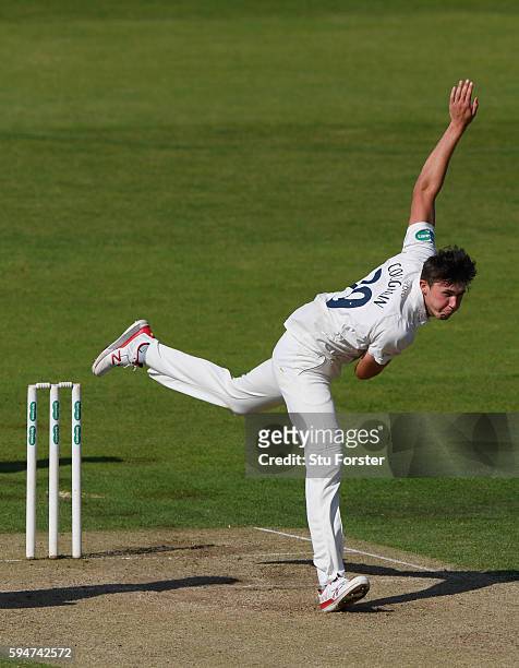 Durham bowler Paul Coughlin in action during day two of the Specsavers County Championship Division One match between Durham and Warwickshire at the...