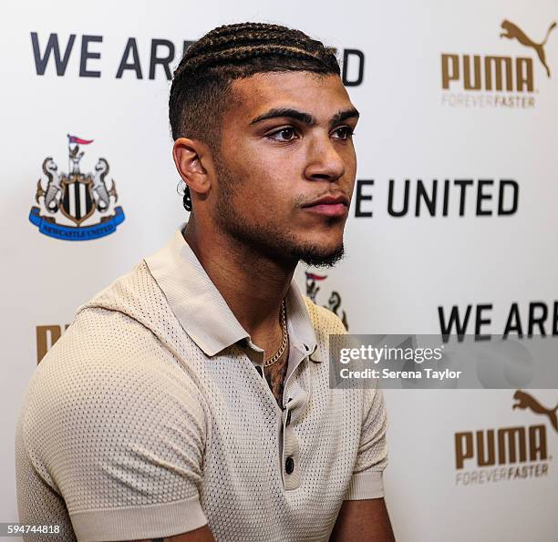 DeAndre Yedlin during his first NUFCTV interview after signing a 5 year contract at St.James' Park on August 24 in Newcastle upon Tyne, England.