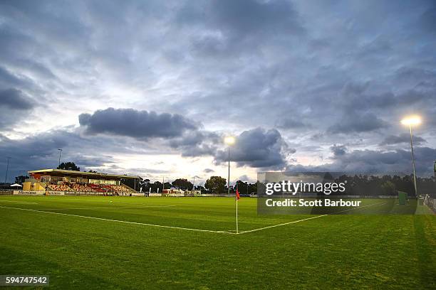 General view of the ground before the FFA Cup Round of 16 match between Hume CIty and Melbourne Victory at ABD Stadium on August 24, 2016 in...