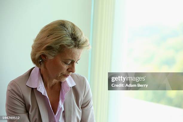 Defense Minister Ursula von der Leyen arrives for the weekly German federal Cabinet meeting on August 24, 2016 in Berlin, Germany. High on the...