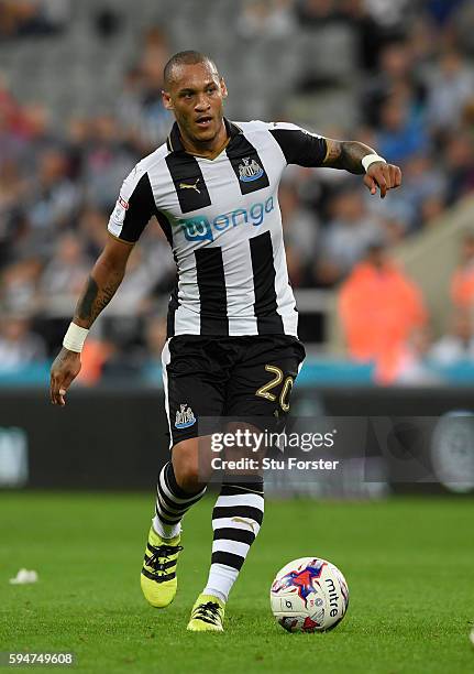 Newcastle player Yoan Gouffran in action during the EFL Cup Round Two match between Newcastle United and Cheltenham Town at St. James Park on August...