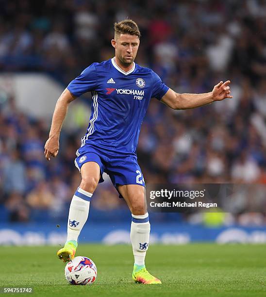 Gary Cahill of Chelsea in action during the EFL Cup second round match between Chelsea and Bristol Rovers at Stamford Bridge on August 23, 2016 in...