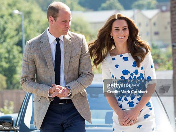 Prince William, Duke of Cambridge and Catherine, Duchess of Cambridge visit Bute Mills on August 24, 2016 in Luton, England.