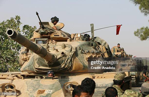 Turkish military tanks are seen in Jarabulus, Syria during the "Operation Euphrates Shield" on August 24, 2016. The anti-Daesh operation, called...