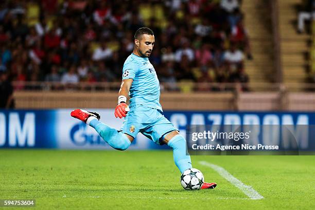 Sergio Asenjo Andres of Villarreal during the UEFA Champions League game between As Monaco and Villarreal at Stade Louis II on August 23, 2016 in...