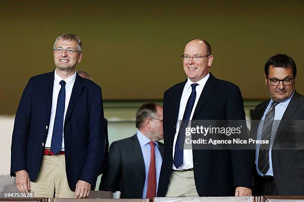 Dmitri Rybolovlev of Monaco and Prince Albert II of Monaco during the UEFA Champions League game between As Monaco and Villarreal at Stade Louis II...