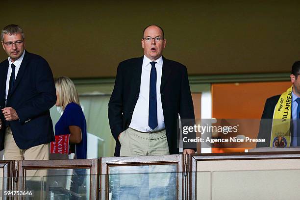 Dmitri Rybolovlev of Monaco and Prince Albert II of Monaco during the UEFA Champions League game between As Monaco and Villarreal at Stade Louis II...