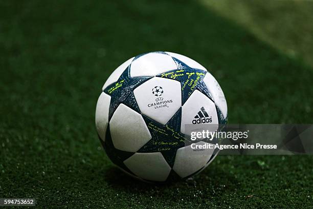 Champions League official ball during the UEFA Champions League game between As Monaco and Villarreal at Stade Louis II on August 23, 2016 in Monaco,...