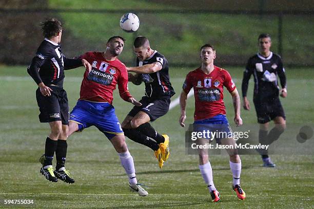Travis Major of Blacktown heads the ball during the round 16 FFA Cup match between Blacktown City and Bonnyrigg White Eagles at Lilys Football...