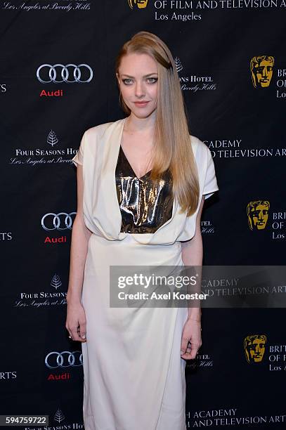 Amanda Seyfried arrives at the British Academy of Film and Television Arts Los Angeles Annual Awards Season Tea Party held at The Four Seasons Hotel...