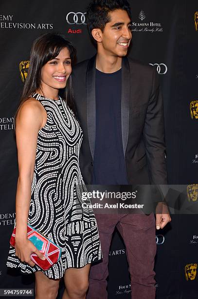 Freida Pinto and Dev Patel arrive at the British Academy of Film and Television Arts Los Angeles Annual Awards Season Tea Party held at The Four...