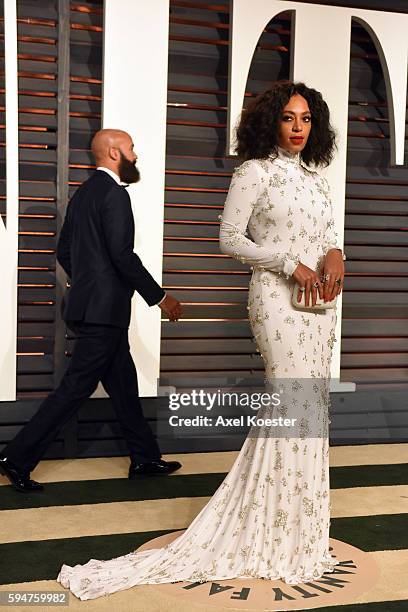 Recording artist Solange Knowles and director Alan Ferguson attend the 2015 Vanity Fair Oscar Party hosted by Graydon Carter at the Wallis Annenberg...