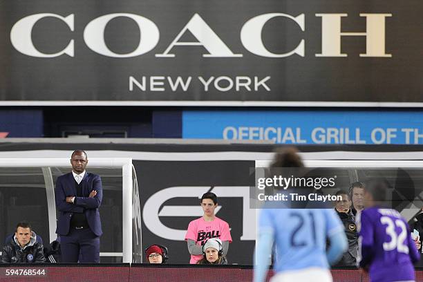 Patrick Vieira, Head Coach of NYCFC, on the sideline during the New York City FC Vs Orlando City, MSL regular season football match at Yankee...