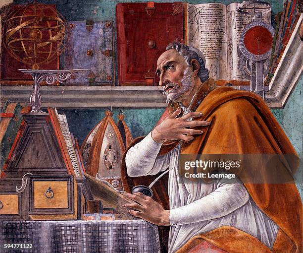 Saint Augustine in His Study, detail - Painting by Sandro Botticelli , fresco, ca. 1480 - Ognissanti Church, Florence, Italy