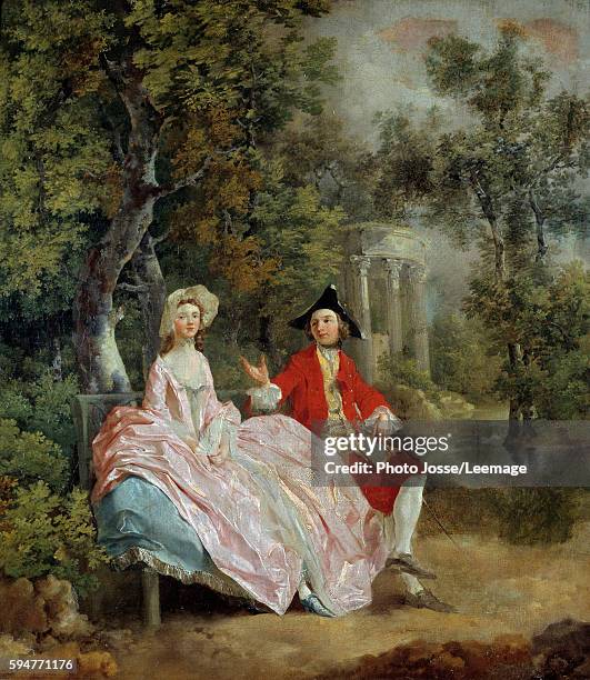 Conversation in a Park: Thomas Gainsborough and his bride, Margaret. Painting by Thomas Gainsborough , 1746. 0,73 x 0,68 m. Louvre Museum, Paris