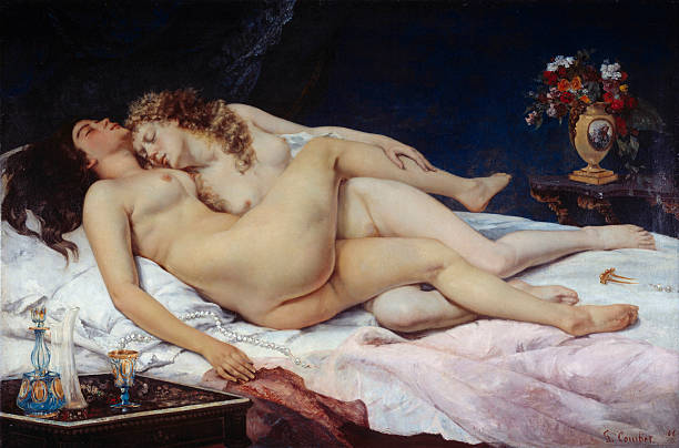 The Sleepers also known as the Sleep . Two naked women entwined in a bed. Painting by Gustave Courbet , 1866. 1,35 x 2,00 m. Petit Palais Museum,...