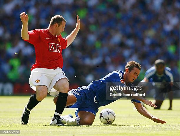 Frank Lampard of Chelsea and Wayne Rooney of Chelsea during the 2007 Community Shield match between Chelsea and Manchester United at Wembley Stadium...