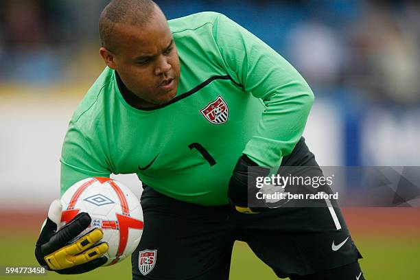 Overweight goalkeeper Michael Johnson of USA gathers the ball during the 7-A-Side Football between Great Britain and USA on Day Two of the 2010 BT...