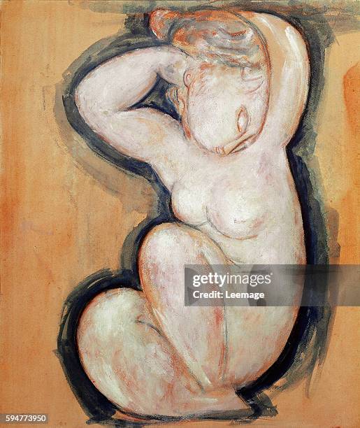 Caryatid. Painting by Amedeo Modigliani ,1913-1914, oil and pencil on cardboard, 60 x 54 cm - Paris, Musee National d'Art Moderne, Centre Georges...