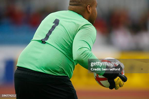 Overweight goalkeeper Michael Johnson of USA gathers the ball during the 7-A-Side Football between Great Britain and USA on Day Two of the 2010 BT...