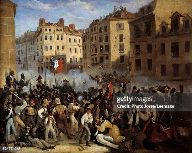 Days of July 1830's episode. Revolution of 1830 - Republican uprising under Louis-Philippe in opposition to King Charles X - Anonymous painting,1830....