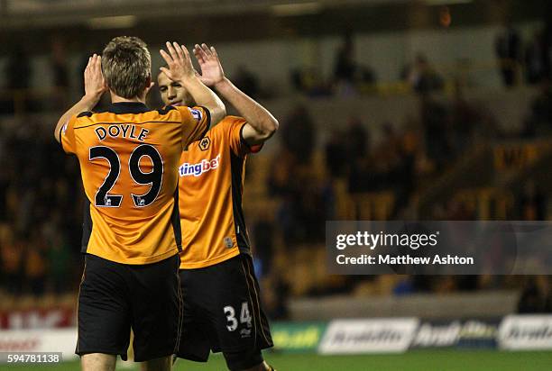 Kevin Doyle of Wolverhampton Wanderers celebrates after scoring a goal to make it 4-2