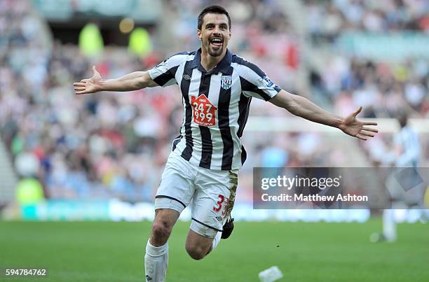 Paul Scharner of West Bromwich Albion celebrates scoring the winning goal taking the score to 2-3