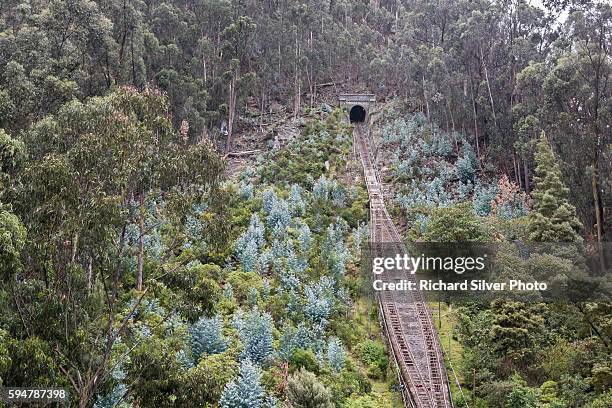 the funicular to monserrate in bogota colombia - monserrate bogota stock pictures, royalty-free photos & images