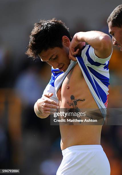 Alejandro Faurlin of Queens Park Rangers celebrates after scoring a goal to make it 0-2 showing off a tattoo of Diego Maradona