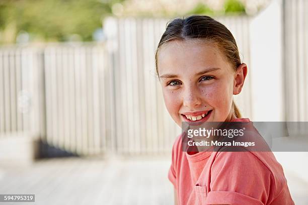 portrait of smiling girl - freckle girl stock pictures, royalty-free photos & images