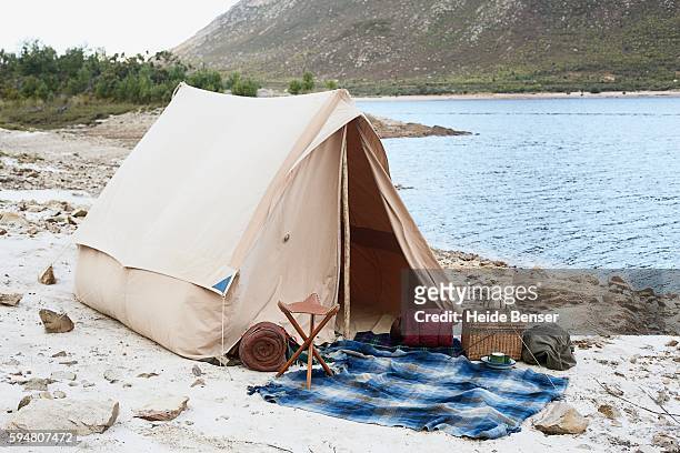 tent near lake - archival camping stock pictures, royalty-free photos & images