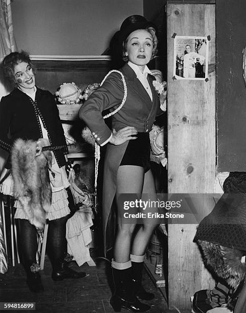 Actress and singer Marlene Dietrich performing at the opening of a circus, circa 1952.