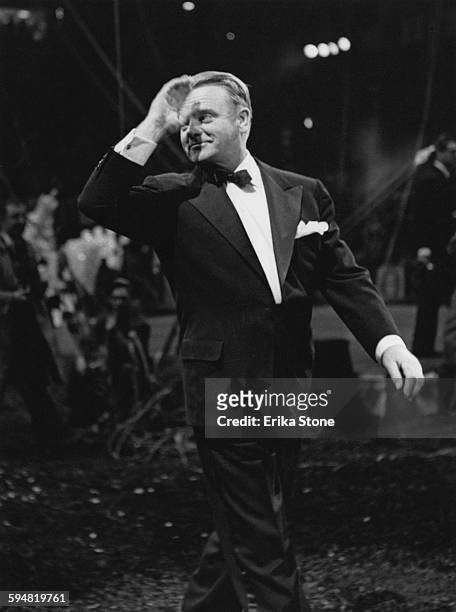 American actor James Cagney at the opening of a circus, circa 1950.
