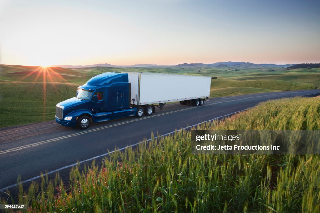 Truck driving on remote highway