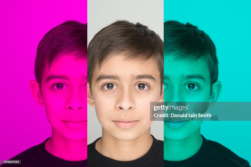 Mixed race boy in color shift