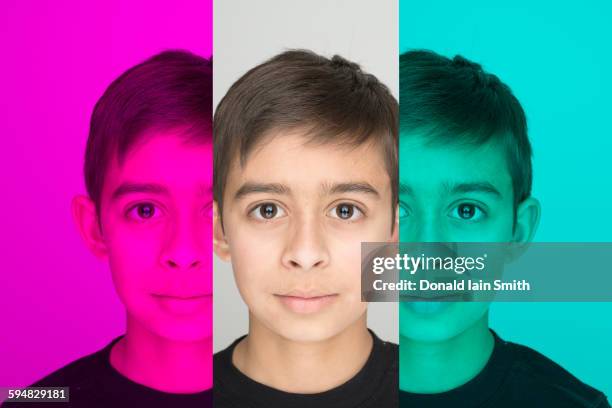mixed race boy in color shift - triptych stock pictures, royalty-free photos & images
