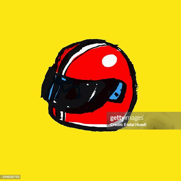 illustration of red helmet against yellow background - motorcycle helmet stock illustrations