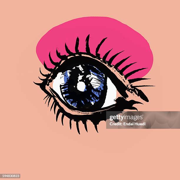 illustration of womans eye with makeup against pink background - eyeshadow stock illustrations