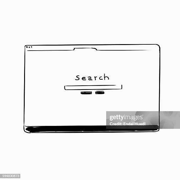 illustration of search icon on computer screen against white background - creative resume stock illustrations