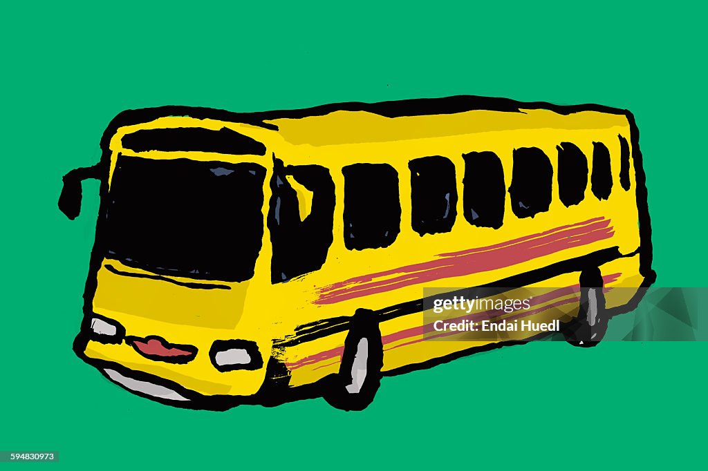 Illustration of yellow bus against green background
