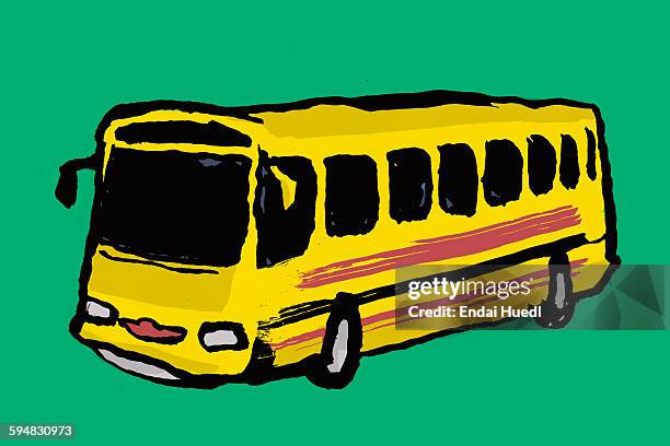 stockillustraties, clipart, cartoons en iconen met illustration of yellow bus against green background - bus stop