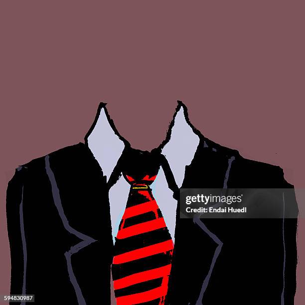 Illustration of headless businessman against brown background