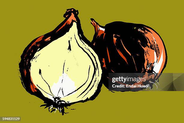 bildbanksillustrationer, clip art samt tecknat material och ikoner med illustration of onions against green background - digital kompositbild