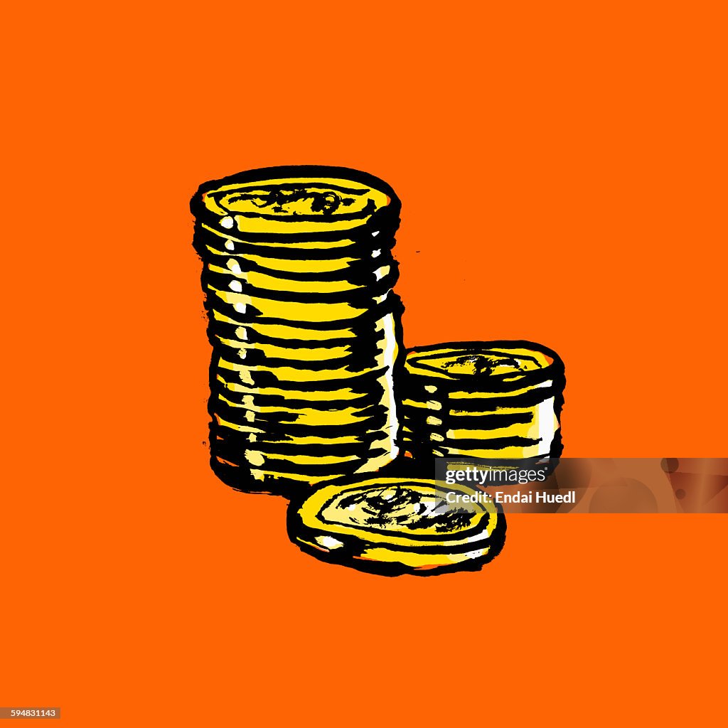 Illustration Of Stacked Coins On Orange Background High-Res Vector ...