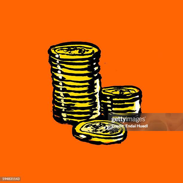 illustration of stacked coins on orange background - coin stock illustrations