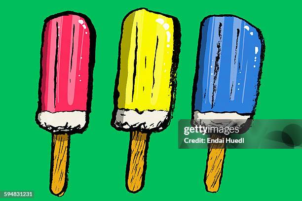 multi colored ice lollies against green background - ordering stock illustrations